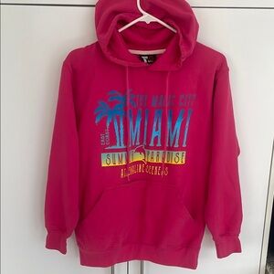 FORM 10 Miami Magic City Pink Thick Fleece Graphic Kangaroo Velcro Pocket Hoodie